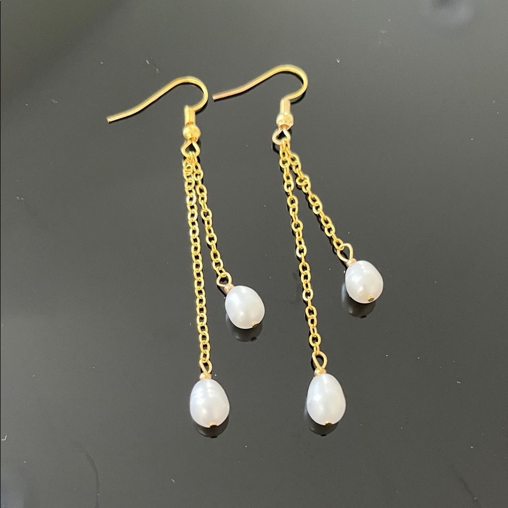 Handcrafted Pearl Drop Earrings - Picture 2 of 3